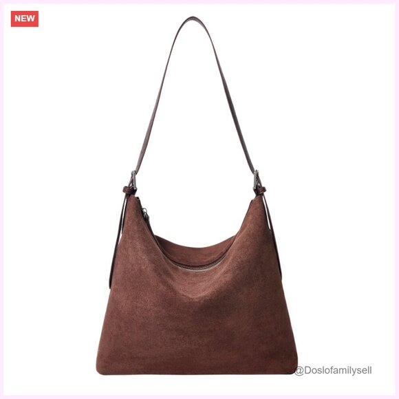 Handbags - Suede Shoulder Bag Slouchy Hobo Tote Adjustable Strap Minimalist Vintage Office